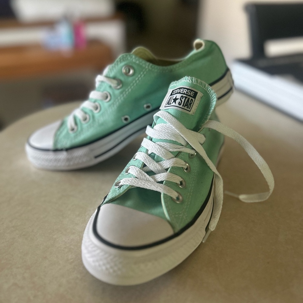 Converse Green and White Canvas Sneakers Low-Top